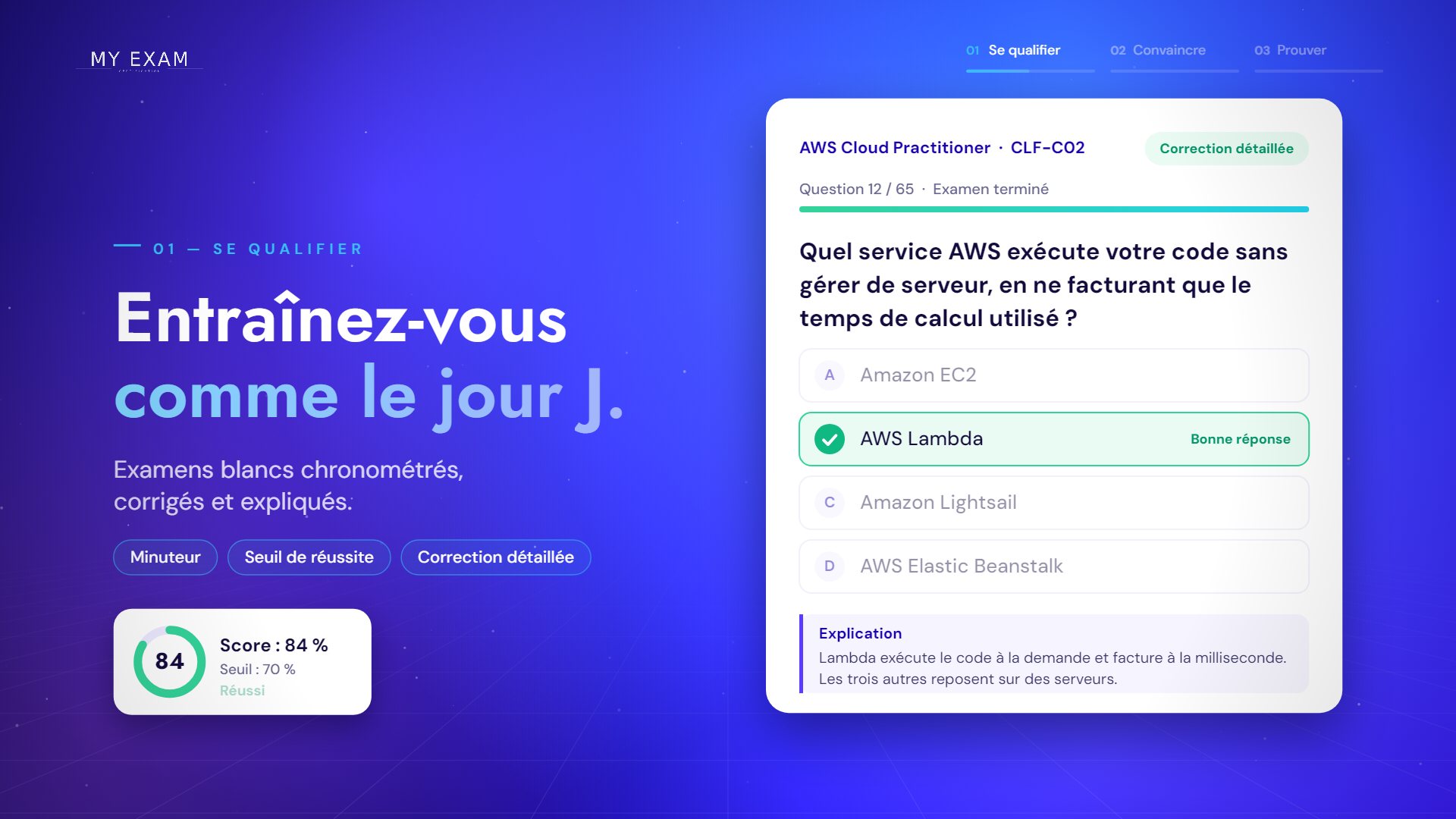 Aperçu de la vidéo : un examen blanc AWS corrigé sur myexam.fr